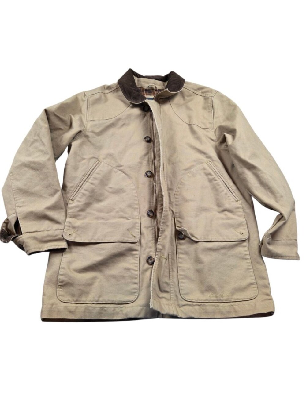 Eddie Bauer Chore Barn Coat Jacket Men Large Khaki Brown Corduroy Field Workwear